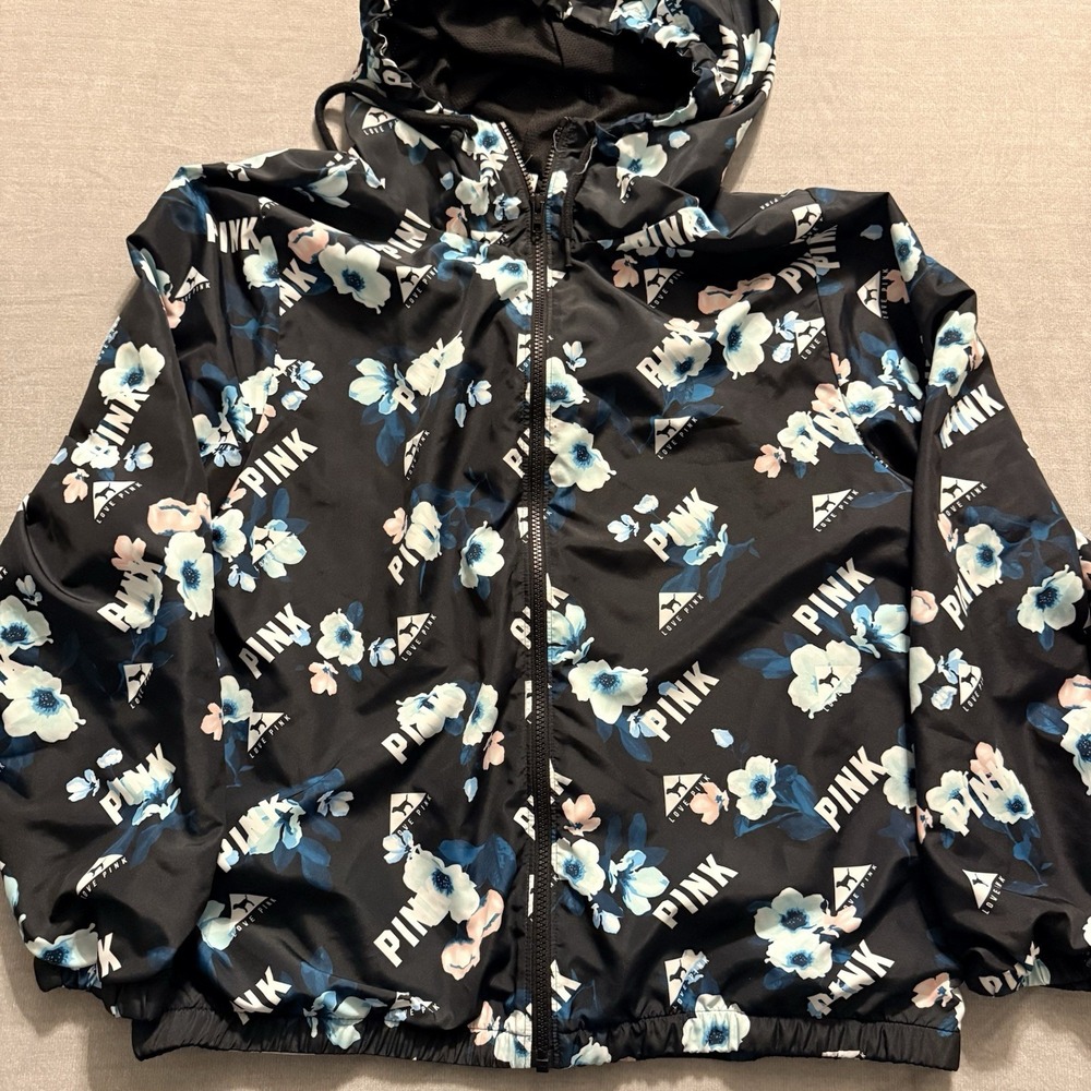 PINK Victoria's‎ Secret Floral Hooded Windbreaker Jacket Womens L Activewear